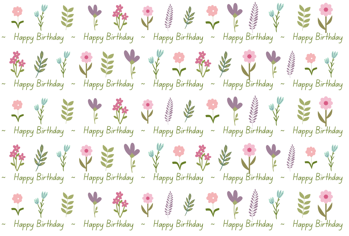 Floral Birthday wrapping paper with botanical roses and lavender