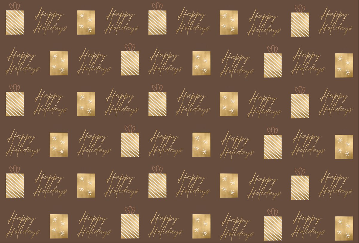Gold Elegant Holidays wrapping paper with holiday script and snowflakes